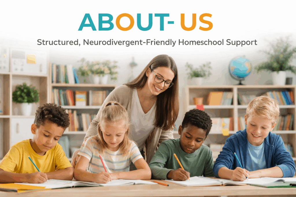 Facilitator guiding learners in a structured homeschool support hub designed to provide calm, neurodiversity-aware academic support, telling more about montana academy