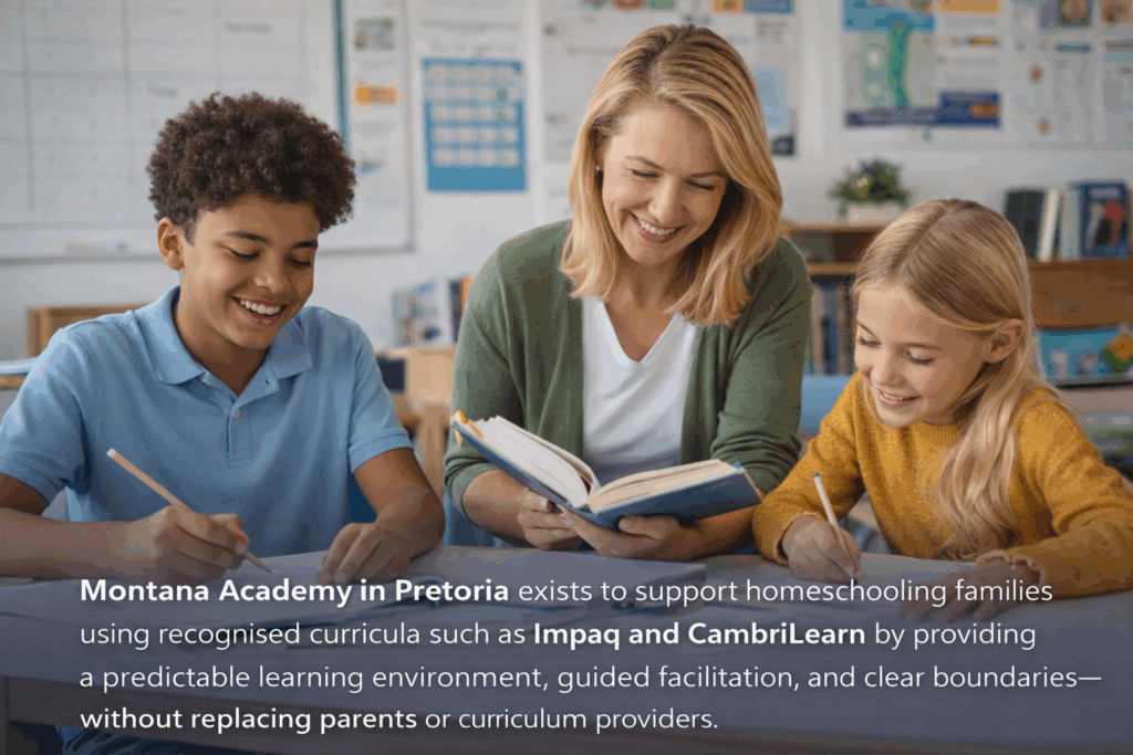 Calm, structured homeschool support with a facilitator guiding learners in Pretoria.